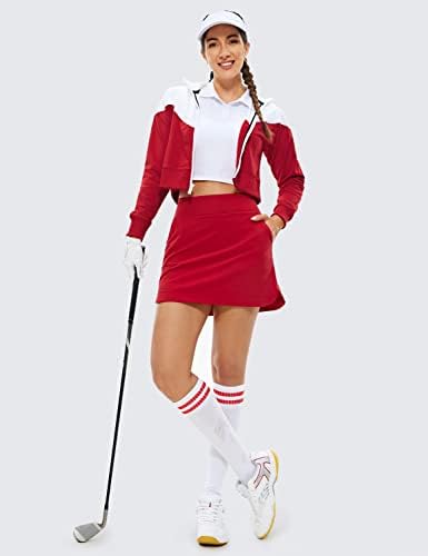 CRZ יוגה חצאית טניס נשים מהירה חצאית גולף יבש מהיר אימון אתלטי מותן גבוה מפעיל קו מזדמן עם 4 כיסים