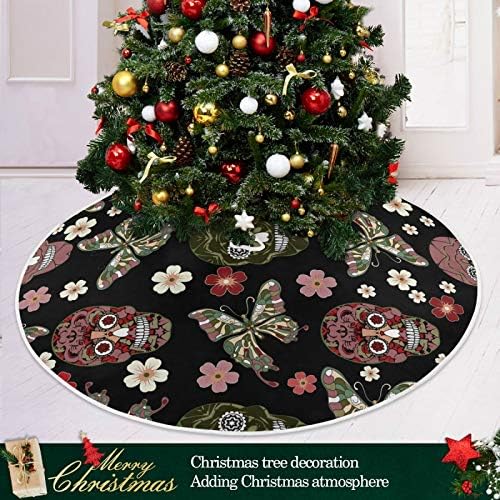 קישוט חצאית עץ חג המולד של אלזה, קישוט חצאית מיני עץ מיני קטן 35.4 אינץ 'עם גולגולת סוכר פרחונית מקסיקנית עם פרפר למסיבת