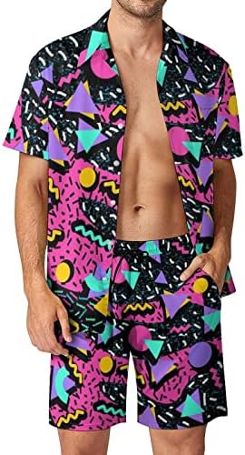 פיים-או שנות ה -80 שנות ה -90 חולצות הוואי לגברים רטרו כפתור למטה חולצה 2 חלקים סטים מזדמנים שרוול קצר חולצות מסיבת