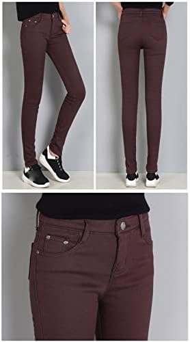 ג'ינס מרופד עם חורף לנשים חורף ג'ינס רזה מתאים לעיפרון תרמי מכנסי ג'ינס רזה מותן גבוה ג'ין מחודד ג'ין