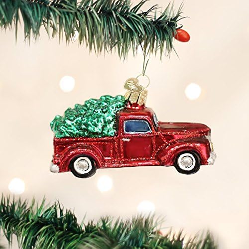 קישוטי חג המולד של העולם הישן: משאית ישנה עם זכוכית עץ קישוטים מפוצצים לעץ חג המולד