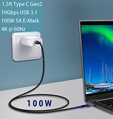 כבל USB C קצר ל- USB C, 3.1 GEN 2 10GBPS 100W 4K USB C וידאו מהירות גבוהה העברת נתונים העברת תאימות כבל טעינה מהירה