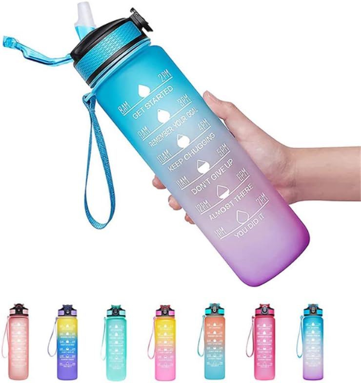 בקבוקי מים 32oz עם קש נשלף וסמן זמן, בקבוק מים מוטיבציוני עם חומר טריטן ללא BPA, הוכחת דליפה לספורט כושר