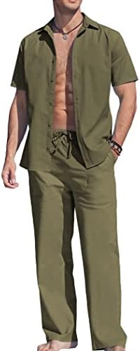 קואופנדי פשתן קואופנדי סט חוף 2 חתיכות תלבושות מזדמנים כפתור על חולצות מגרש מכנסיים