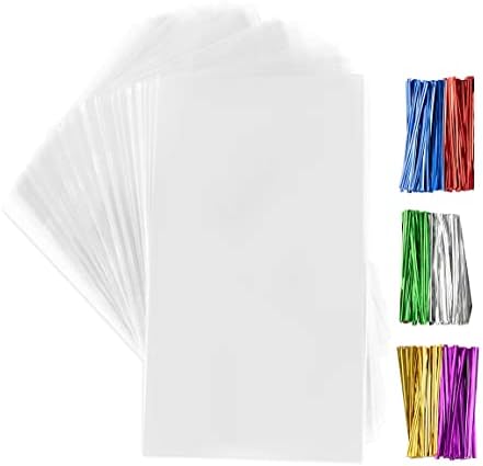 200 חבילת שקיות צלופן שקיות צ ' לו פלסטיק שקופות 6& 34; איקס 9 עם 4& 34; טוויסט עניבות צבעים שונים-שקיות פינוק