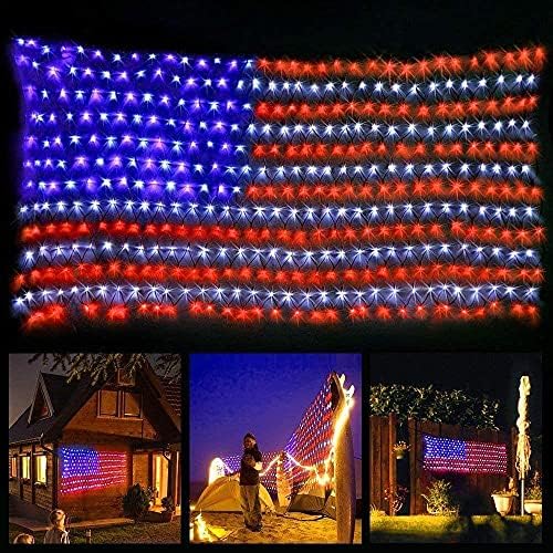 אורות דגל אמריקאי עם 420 נוריות סופר מבריקות,אור נטו דגל הוביל עמיד למים קזוקו של ארצות הברית לחצר, קישוט הגן,