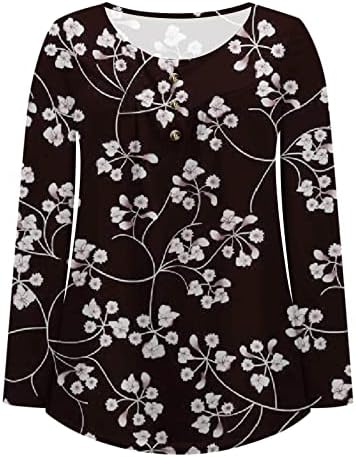 צמרות טוניקה מודפסות פרחוניות לסתיו לנשים חולצת צווארון כפתור קפלים חולצות סתיו סתיו סתיו שרוול ארוך זורם חולצות הנלי