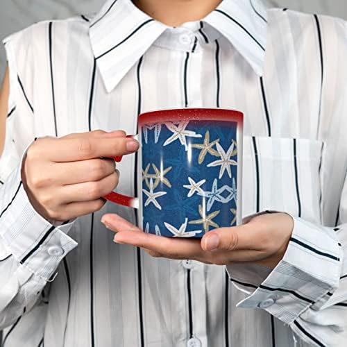 רקע כחול מולאש כוכבי ים מודפסים ספלים מודפסים חום רגיש לחום ספל קפה קרמי, כוס תה חלב, מתנת יום הולדת לחג