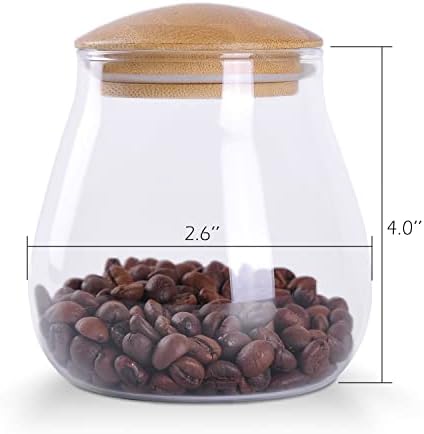 13 עוז ברור זכוכית אחסון מיכל מחזיק עם אטום במבוק מכסה, קטן חמוד מודרני עגול דקורטיבי מיכל צנצנת עבור קפה, תבלינים,