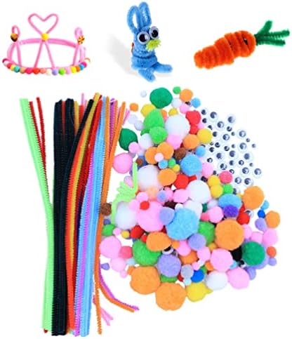 צעצועי קטיפה צעצועים קטיפה צעצועים ניקוי צעצועים ניקוי מלאכת מלאכה גבעולי צ'ניל מקלות 200 יחידות עם כדורי POM POM 200