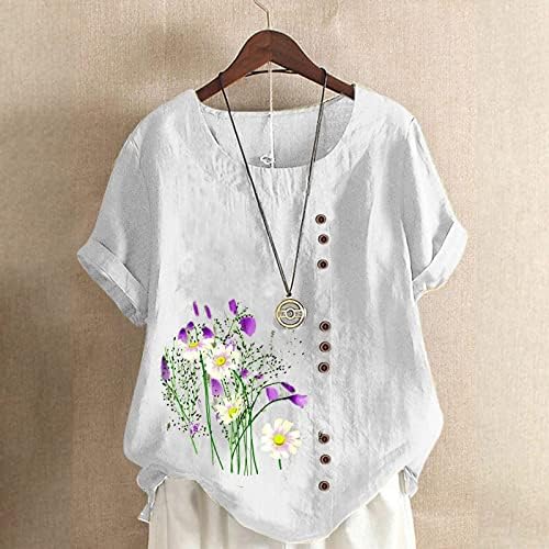 חולצת טי של חולצה גרפית של דייזי פרחים פרחים לנשים שרוול קצר 2023 פשתן צוות כותנה צוואר גדול