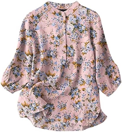צמרות פשתן כותנה גדולות לנשים חולצת טיס פרחונית צבעונית מחבוא שרוולי פנס בטן חולצות הנלי