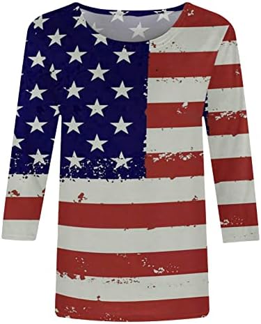 Tuianres נשים אמריקה חולצות דגל 2023 כוכבים טרנדיים פסים חולצת טי פטריוטית 3/4 שרוול יום עצמאות חולצת טריקו