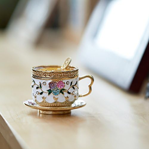 סגנון וינטג 'צבוע ביד שני חלקים כוס תה עם פרחים קופסת תכשיט