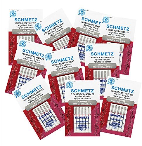 50 מחטים של מכונת תפירה רקמה של שרום Schmetz - גודל 75/11 - קופסה של 10 קלפים