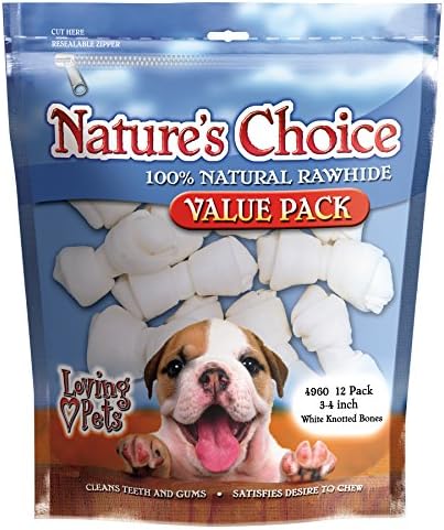 Loving Pets Choice's Nature's Choice 100 אחוזים טבעיים טבעיים עצמות כורעות לבנות ערכות כלבים, 3-4 אינץ ', 12/חבילה