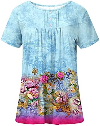 צמרות טוניקה מזדמנות לנשים לנשים בכל רחבי הדפס פרחוני חולצת טריקו צוואר עגול צוואר עגול שרוול קצר 2023 חולצות קיץ