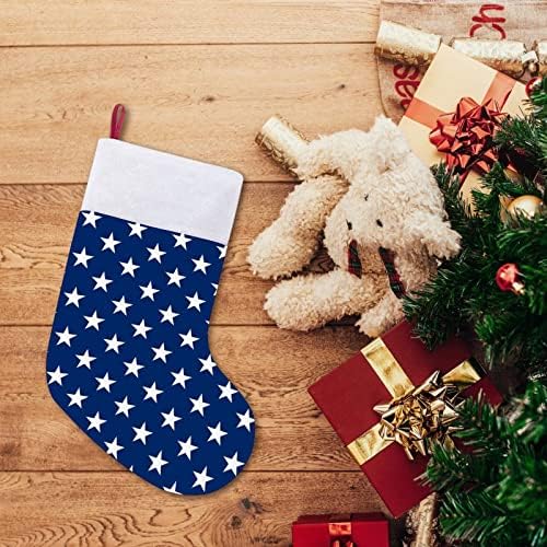 דגל אמריקאי כוכבים כחולים כהים גרבי גרבי חג המולד עם אח קטיפה תלויים לעיצוב עץ חג המולד