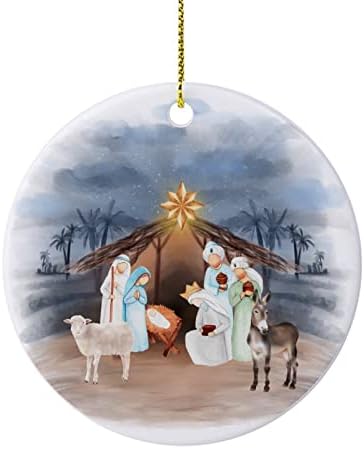 דו-צדדים מודפסים ישוע עיצוב ציור קרמיקה קישוט לחג המולד, מתנות קישוט לחג המולד לילדים חברים משפחתיים, תליוני מזכרת חג המולד,