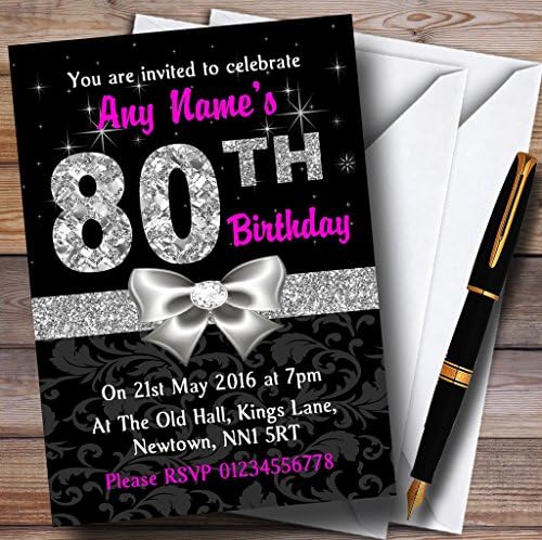 יהלומי כסף שחור ורוד של מסיבת יום הולדת 80 הזמנות בהתאמה אישית