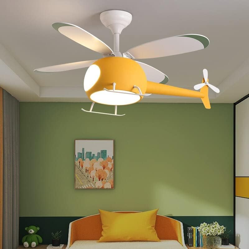 מטוס מעופף יצירתי LED LED אור מטוס מנורת מאוורר מנורה לילדים מאוורר תקרה לחדר שינה עם שלט רחוק קל
