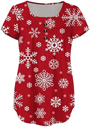 נשים חג המולד פתית שלג הדפסת טריקו שרוול קצר צווארון v טוניקה עליונה מסתתר בטן חולצה מזדמנת חולצה זורמת