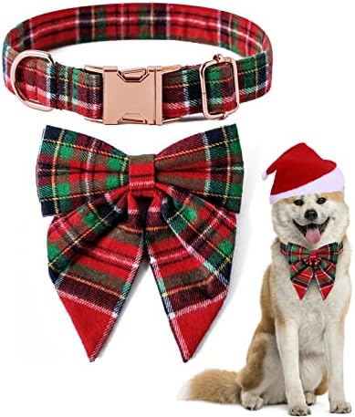 צווארון כלבי חג המולד עם טבעת קשת שחרור מהיר אבזם צווארון מתכוונן לחתולי כלבים גדולים בינוניים גדולים
