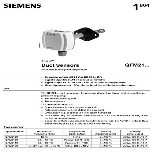 Siemens QFM2101 חיישן צינור טמפרטורה ולחות עבור AHU, HVAC, מערכת ניהול בניין