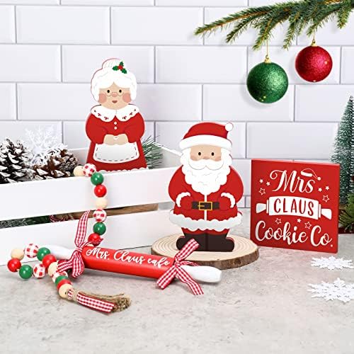 מר וגברת קלאוס מעץ קישוטי מגש שכבי חג המולד אדום ולבן סנטה קלאוס קפה קפה קפה מטבח חווה שלטי עיצוב
