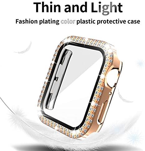 מארז Yuvike תואם לסדרה Apple Watch 3 2 1 1 38 ממ מגן מסך, 2 חבילות יהלומים אבני חן מכסה בלינג עם פגוש זכוכית מחוסמת