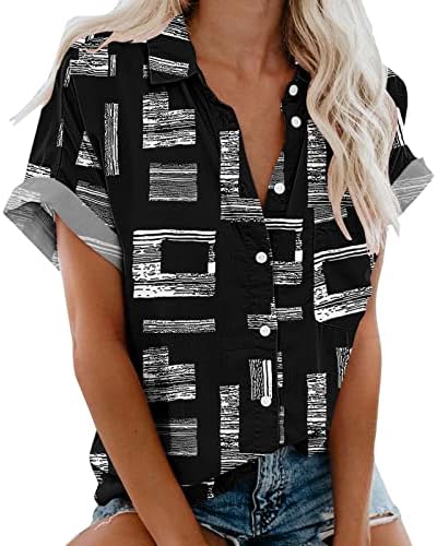 כפתור חולצות לנשים נשים אופנה הדפסה קצר שרוול כיס כפתור טי מזדמן פופולרי חריר חולצות עבור