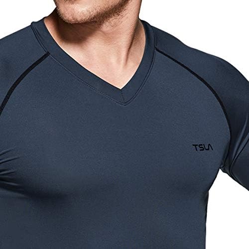 TSLA TSLA טקטי V-NECT V-NECT חולצות דחיסה ארוכות