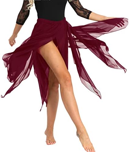 IINIIM נשים ריקוד בטן אסימטרית שיפון חצאית ריקוד לירית נמוכה 13 פאנל פיות חצאית טוטו טוטו