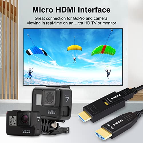IBIRDIE HDMI סיבים אופטיים כבל אופטיקה 50 רגל עם מיקרו HDMI ומחבר HDMI סטנדרטי תואם לגיבור GoPro 7 6 5, Raspberry