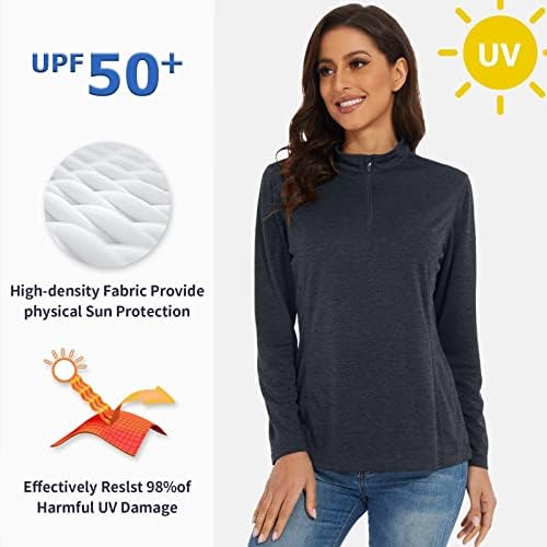 Kefitevd's UPF 50+ חולצות גולף שרוול ארוך 1/4 Zip UV הגנה מפני SPF חולצה מהירה של צמרות קיץ יבש לריצה לטיולים