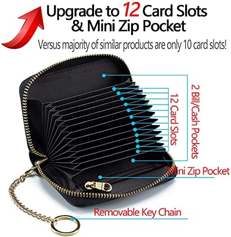 כרטיס אשראי מחזיק, קטן עור רוכסן כרטיס מקרה ארנק עם נשלף מחזיק מפתחות מזהה חלון
