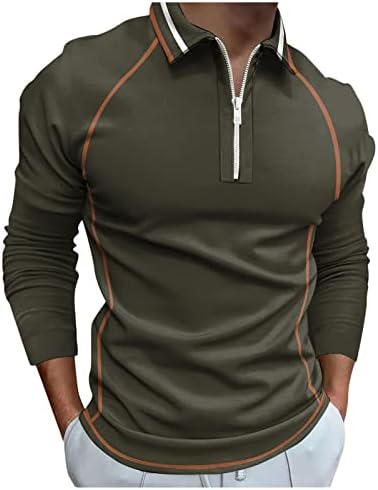 Xxbr 2022 חולצות פולו גברים חדשות שרוול ארוך 1/4 צוואר גולף צוואר גולף טלאים מפוספסים