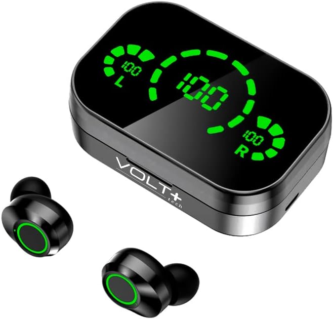 Volt Plus Tech Wireless V5.3 LED Pro אוזניות אוזניים התואמות ל- Raspberry Pi Zero W IPX3 מים Bluetooth ומי זיעה/הפחתת