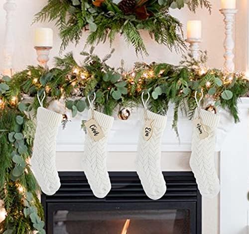 גרבי חג המולד של Asbofine, 18 אינץ '4 יחידים גרביים לחג המולד סרוגים לבנים עם כרטיס עץ ריק, קישוטים גדולים לחג המולד בוהו