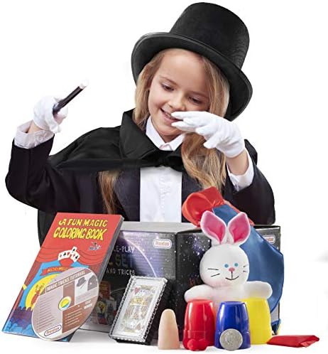 לילדים קוסם תלבושות וקסם קסם לילדים - צעצוע משחקי קסמים עם תחפושת קסמים כולל כובע עליון, קנים, קייפ, שרביט ושעה