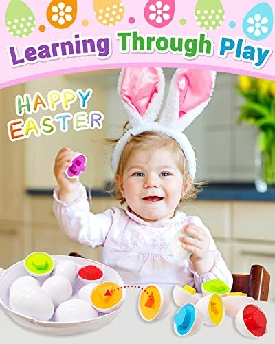 צעצועי ביצי עוף פעוטות לילדים בני 18+ חודשים - סדרן צורה תואם צבעוני עם 12 ביצי צעצוע, צעצועים חושיים מתנות פסחא