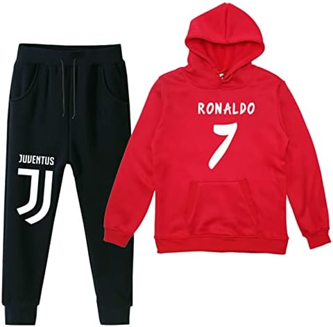 Koniee Kids Cristiano Ronaldo Superover קפוצ'ון ומכנסי טרנינג מגדיר אימונית 2 חלקים חליפת סווטשירט סוודרים מזדמנים לבנים