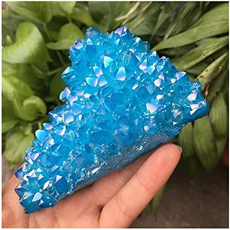 Saiyi יפה אלקטרופלט כחול אורה קוורץ אשכול קריסטל עם קשת אור אבן טבעית ומינרל לעיצוב הבית כמתנה יפה