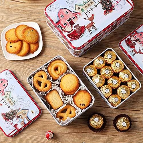 פחי עוגיות חג המולד סט של 3-פחי מתנת עוגיות דקורטיביים, מתכת עבה במיוחד - גדלים גדולים, בינוניים וקטנים