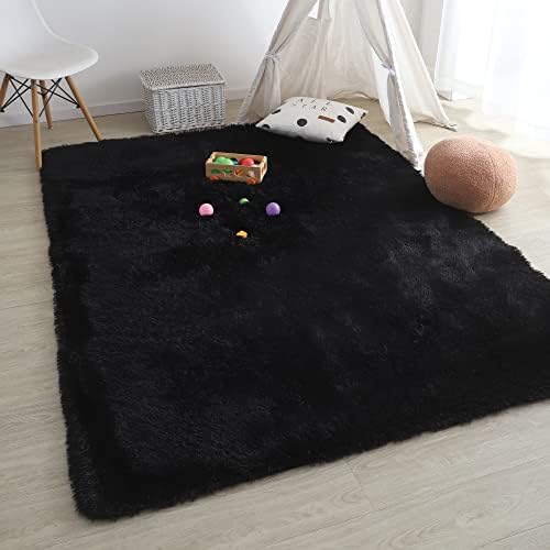 שטיחי אזור שחור של ג'ורקי לחדר שינה, 8x10 רגל שטיח פרוות