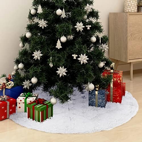 Vidaxl חצאית עץ חג המולד יוקרה לבן 35.4 פרווה פו