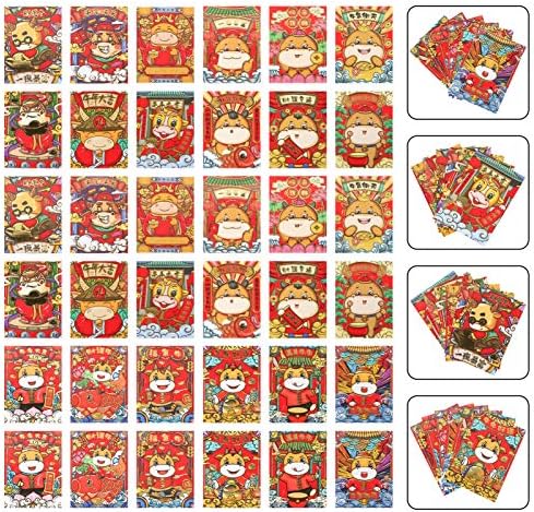 עמוספון 36 יחידות סיני אדום מנות קריקטורה 2021 הבקר שור דפוס כסף מזומן אדום מעטפות חדש שנה מזל כסף כיסים לחתונה
