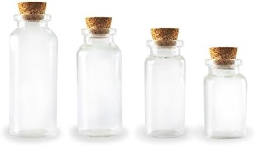 קרפט מדלי ג ' יגה 800 בקבוקי זכוכית, מיכלי מיני עם מכסה פקק, גדלים מרובים כלולים 7 מיליליטר / 10 מיליליטר/15 מיליליטר/20