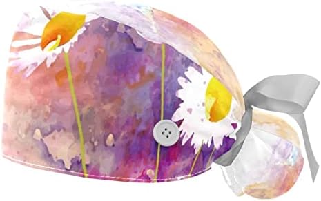 תבנית גלגל המזלות הצבעונית רקע חיל הים 2 PCS כובעי בופנט מתכווננים עם כפתורים וכיסויי עניבת ראש סרט זיעה