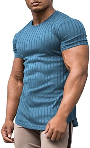 חולצות T של שרירי גברים של Urru מתיחות שרוול קצר פיתוח גוף אימון מזדמן חולצות טי רזה